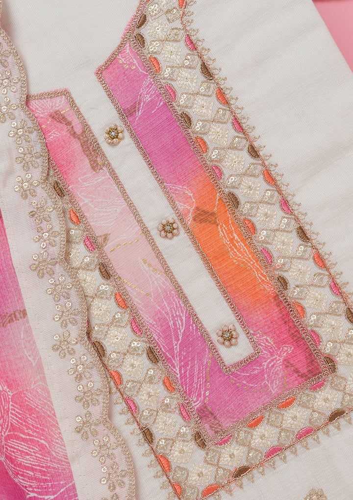 Cream Zariwork Dola Silk Unstitched Salwar Suit