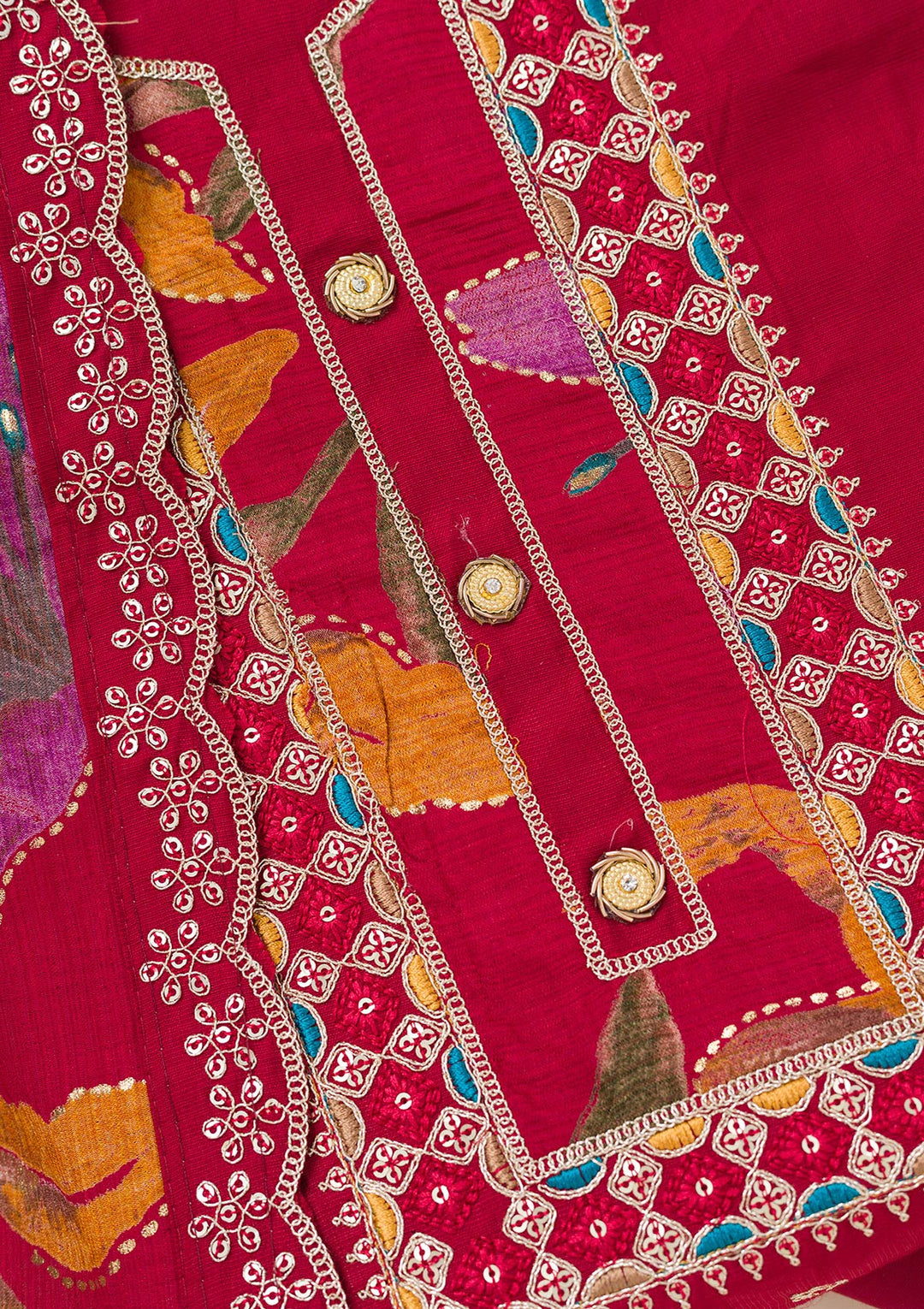 Maroon Zariwork Dola Silk Unstitched Salwar Suit