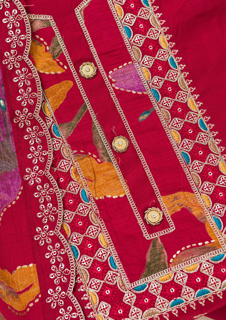 Maroon Zariwork Dola Silk Unstitched Salwar Suit