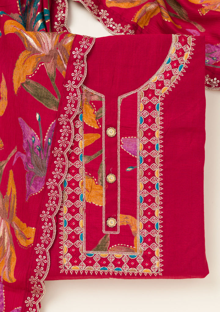 Maroon Zariwork Dola Silk Unstitched Salwar Suit