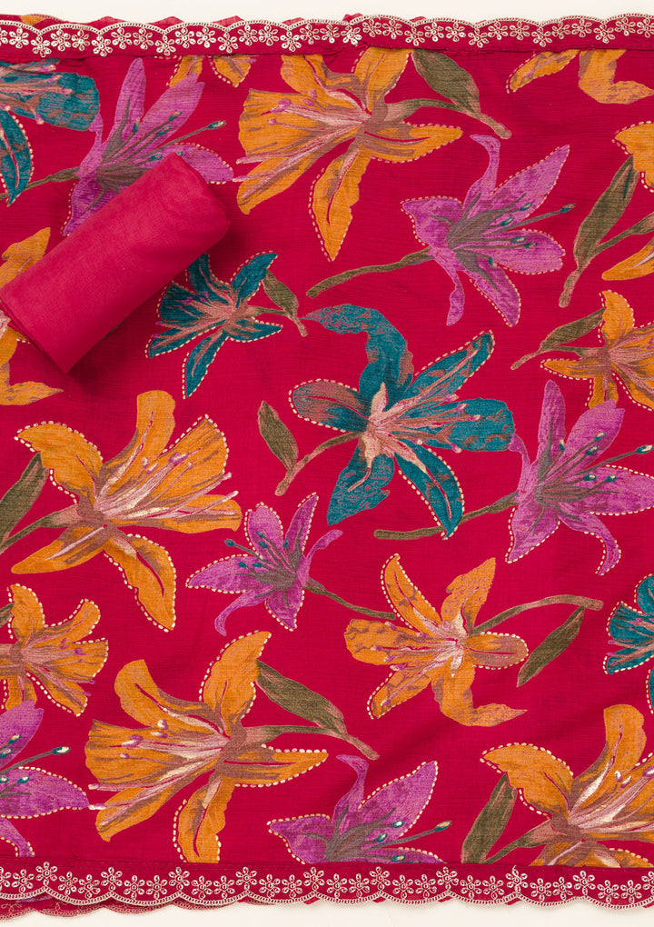 Maroon Zariwork Dola Silk Unstitched Salwar Suit