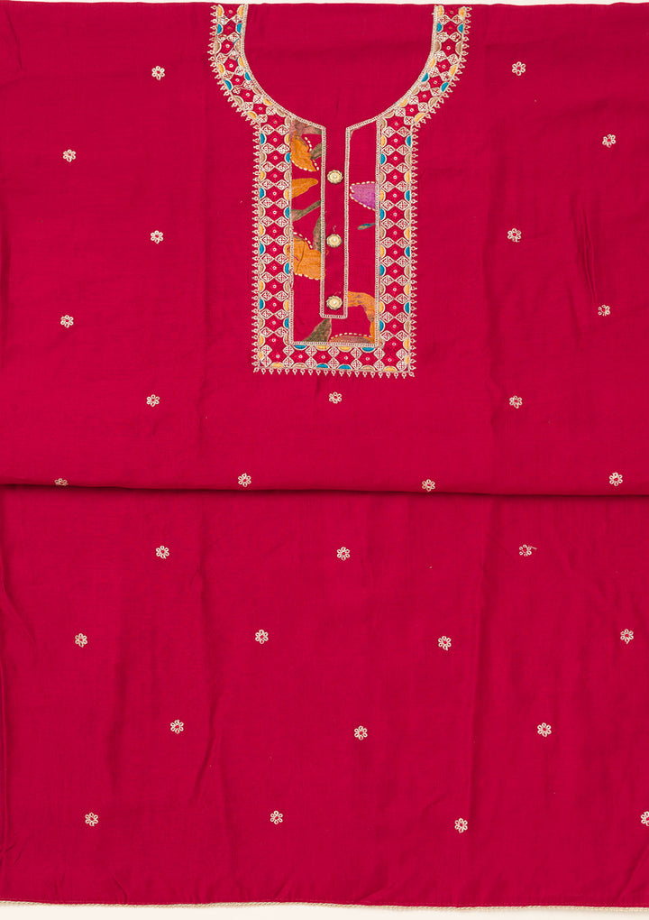 Maroon Zariwork Dola Silk Unstitched Salwar Suit