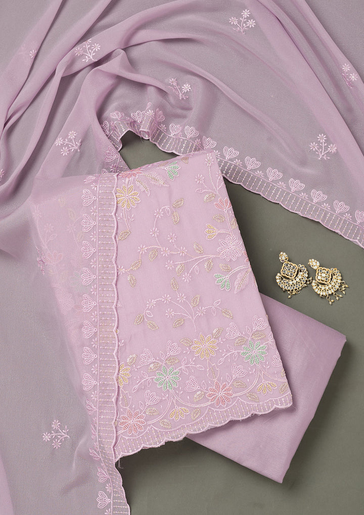 Lavender Thread Embroidery Semi Crepe Unstitched Salwar Suit
