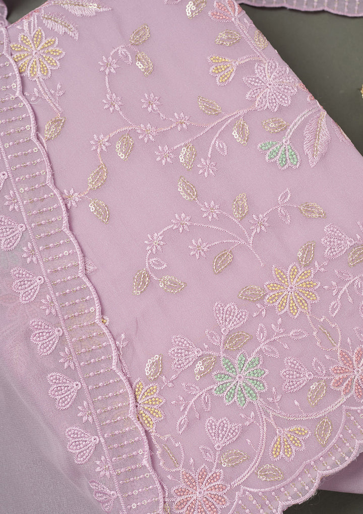 Lavender Thread Embroidery Semi Crepe Unstitched Salwar Suit