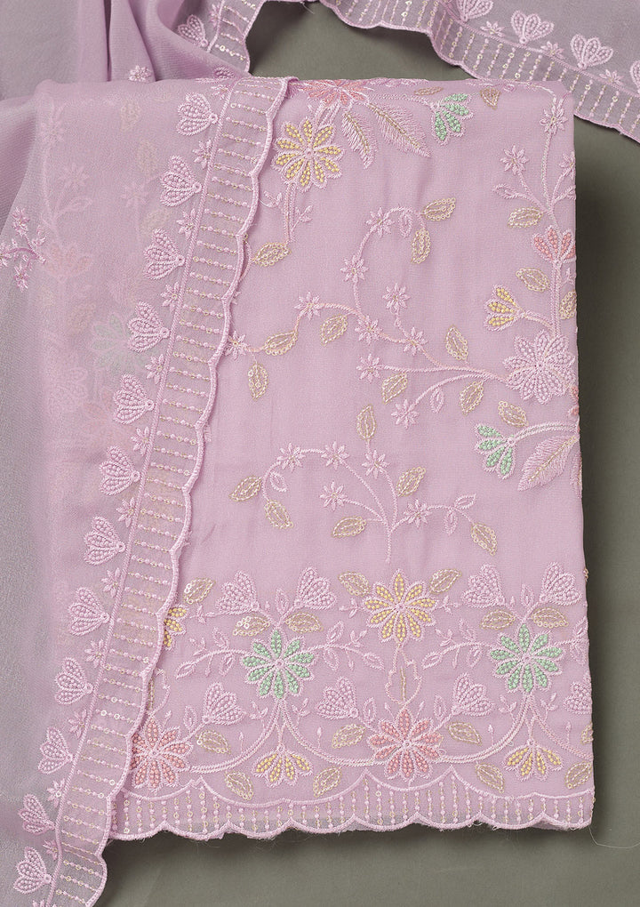 Lavender Thread Embroidery Semi Crepe Unstitched Salwar Suit