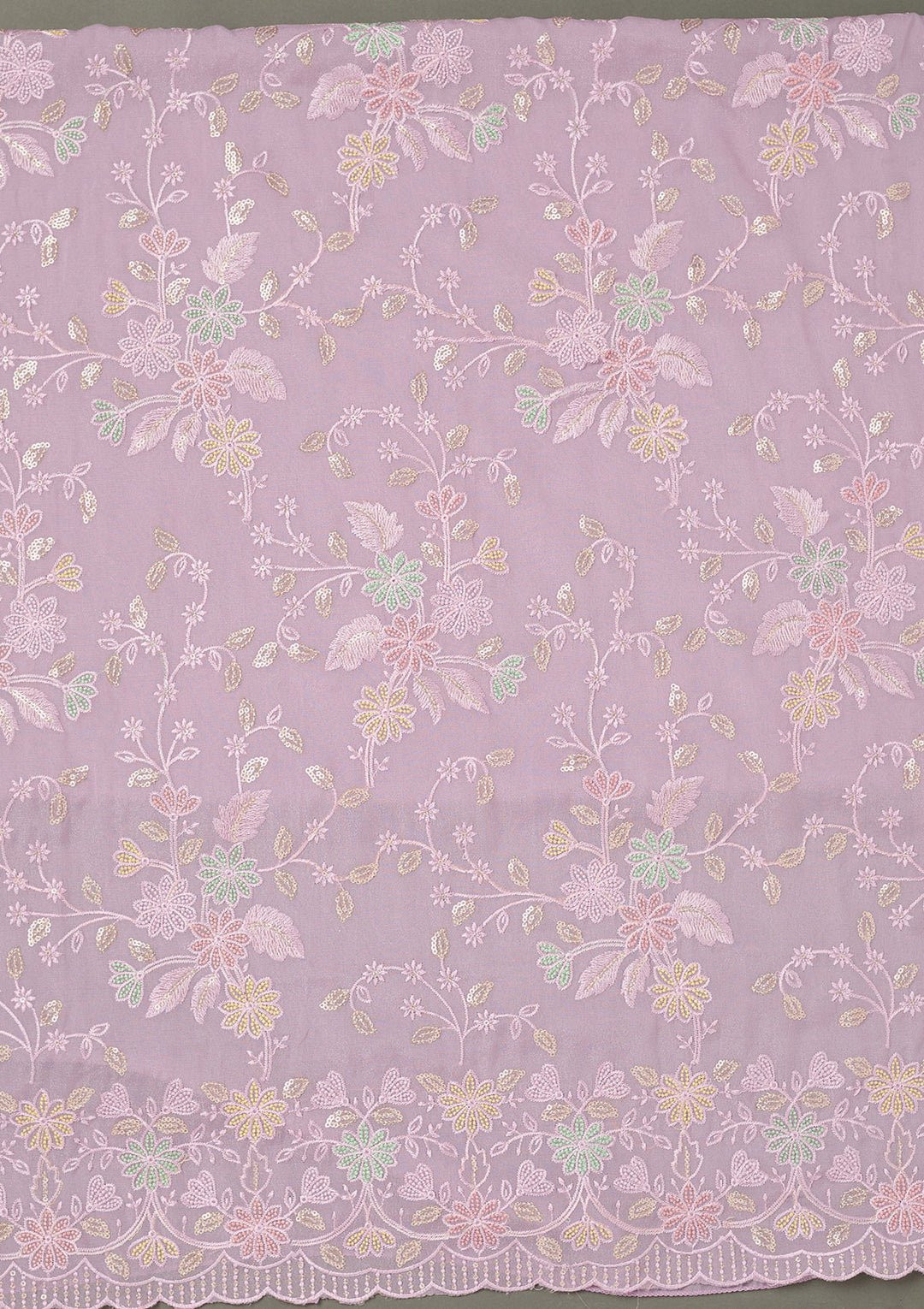 Lavender Thread Embroidery Semi Crepe Unstitched Salwar Suit