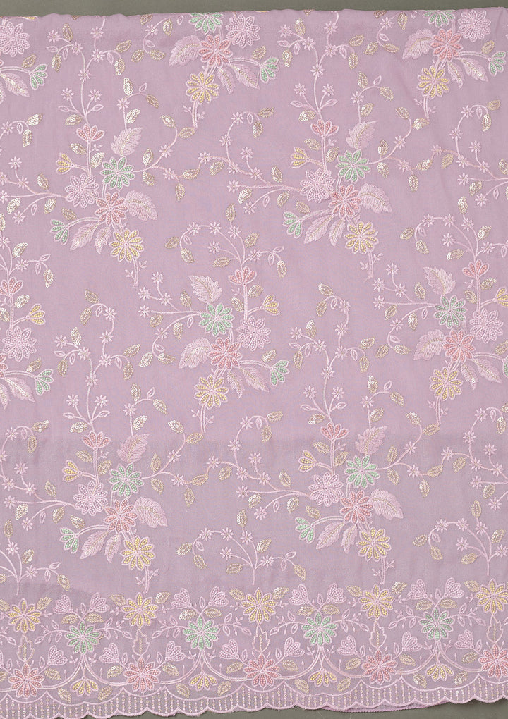 Lavender Thread Embroidery Semi Crepe Unstitched Salwar Suit