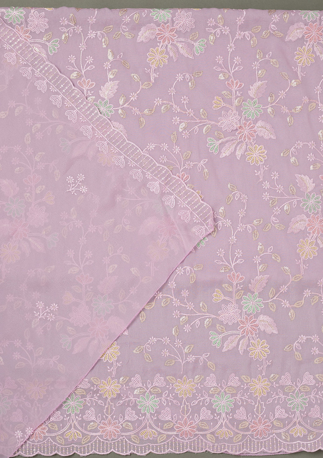 Lavender Thread Embroidery Semi Crepe Unstitched Salwar Suit