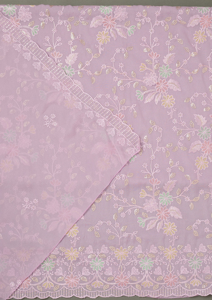 Lavender Thread Embroidery Semi Crepe Unstitched Salwar Suit