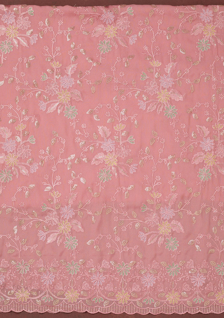 Peach Thread Embroidery Semi Crepe Unstitched Salwar Suit