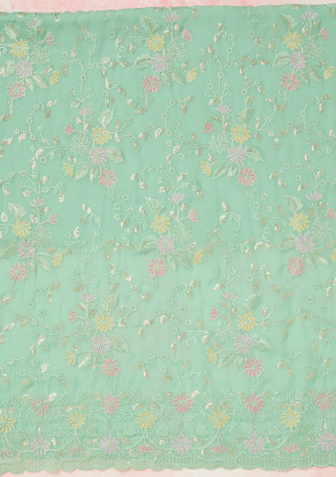 Sea Green Thread Embroidery Semi Crepe Unstitched Salwar Suit