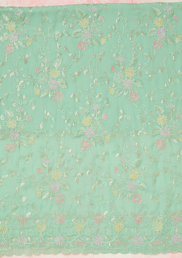 Sea Green Thread Embroidery Semi Crepe Unstitched Salwar Suit