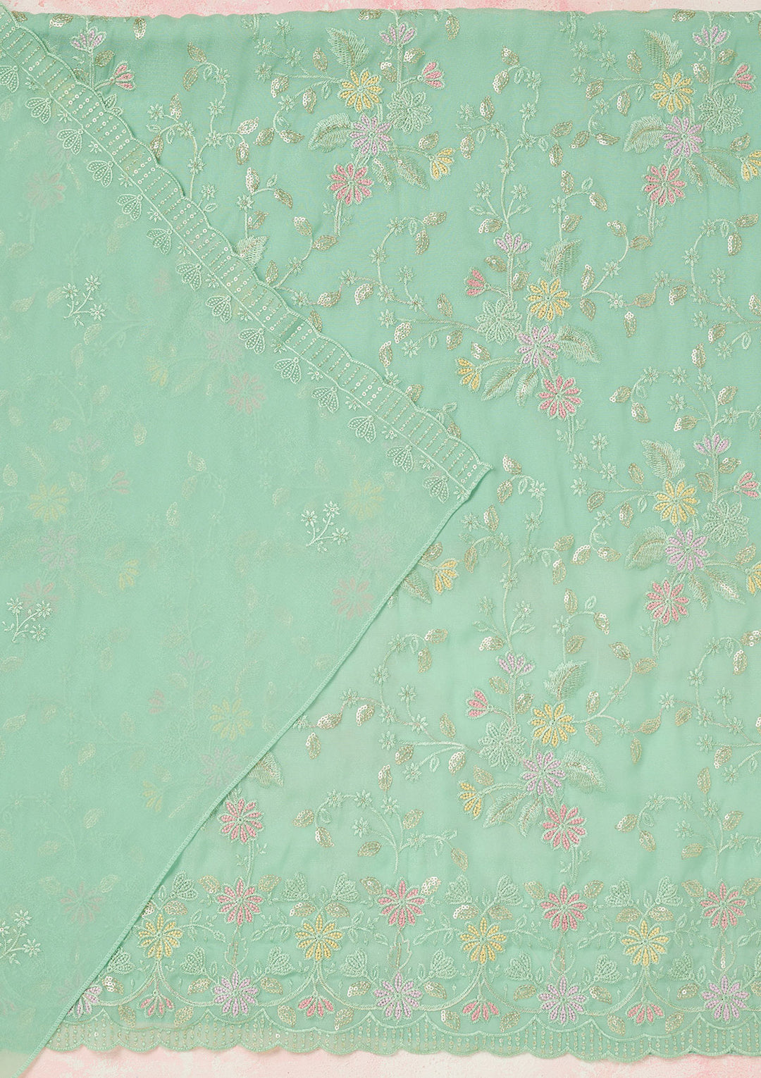 Sea Green Thread Embroidery Semi Crepe Unstitched Salwar Suit