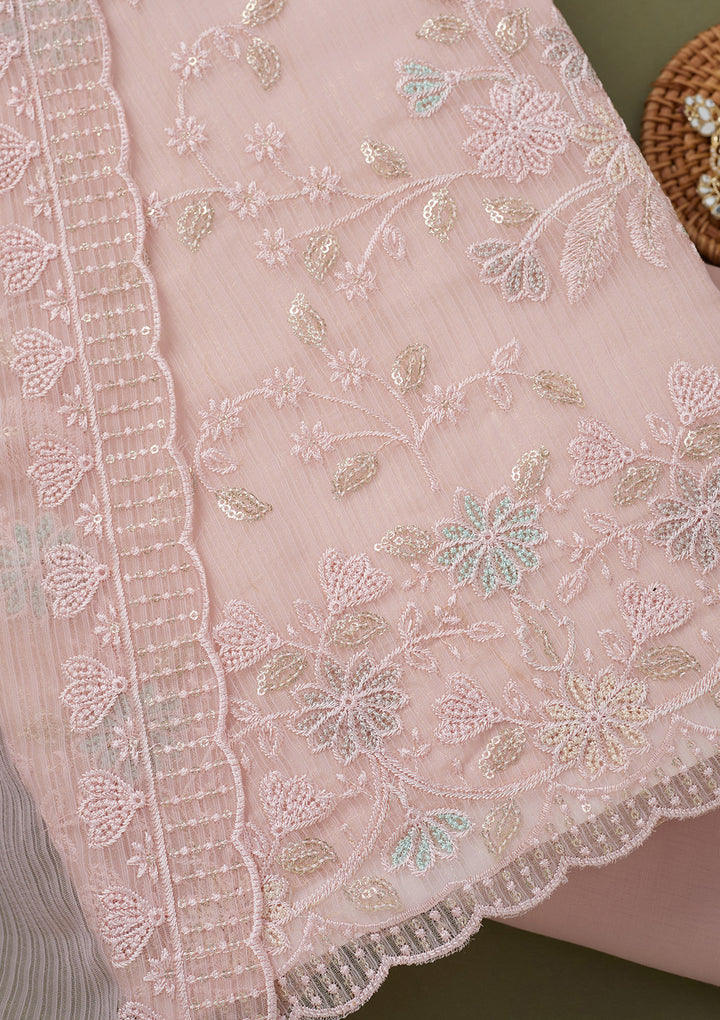 Baby Pink Threadwork Semi Crepe Unstitched Salwar Suit
