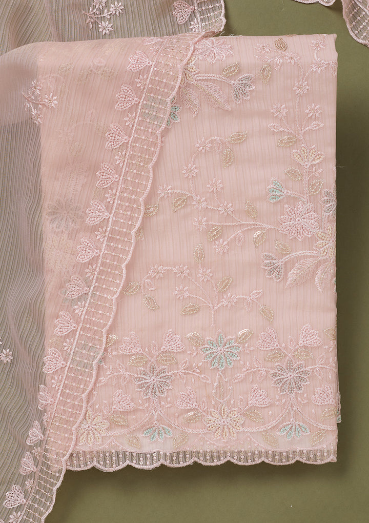 Baby Pink Threadwork Semi Crepe Unstitched Salwar Suit