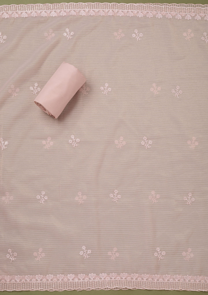 Baby Pink Threadwork Semi Crepe Unstitched Salwar Suit