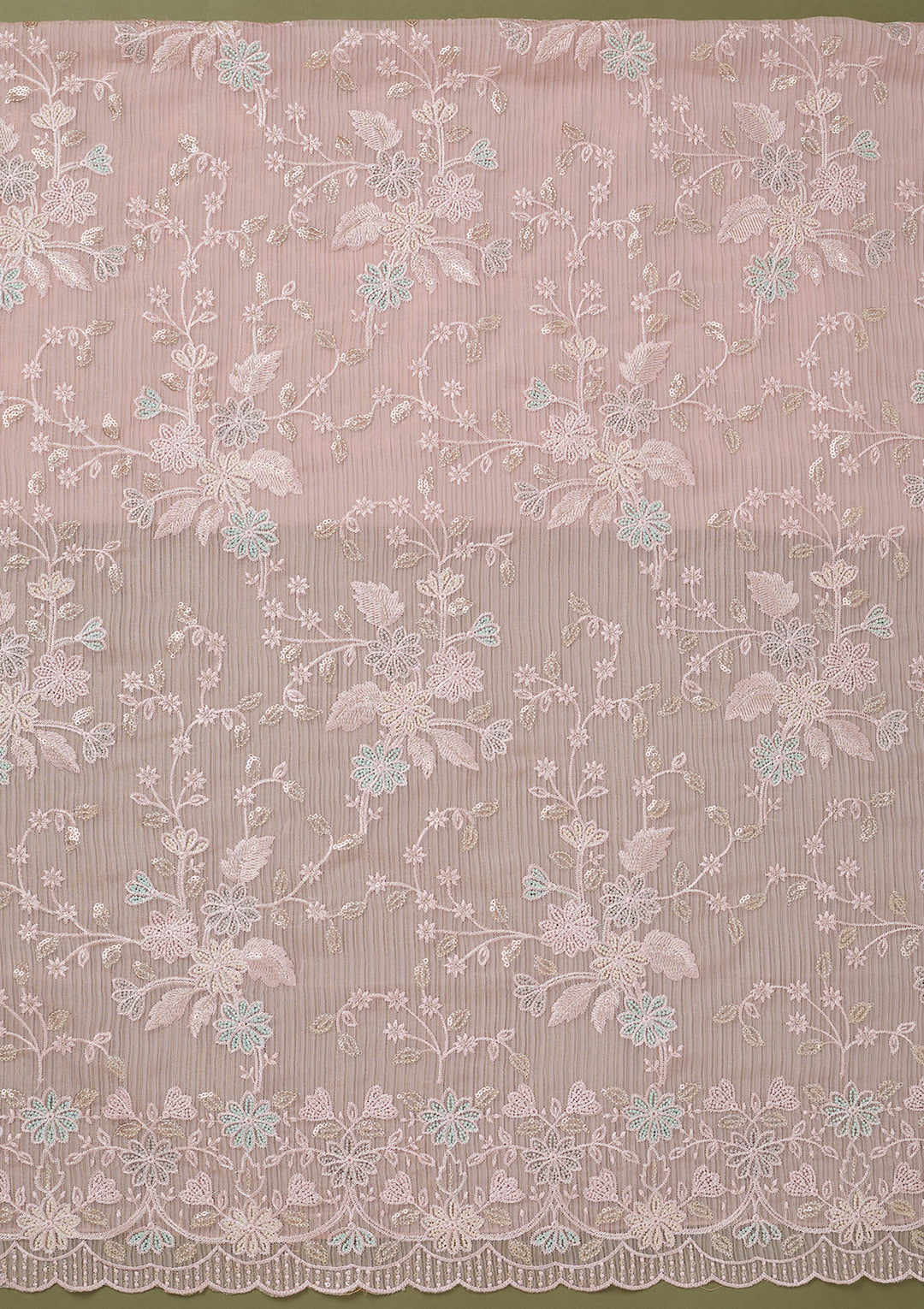 Baby Pink Threadwork Semi Crepe Unstitched Salwar Suit