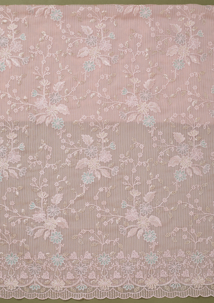 Baby Pink Threadwork Semi Crepe Unstitched Salwar Suit