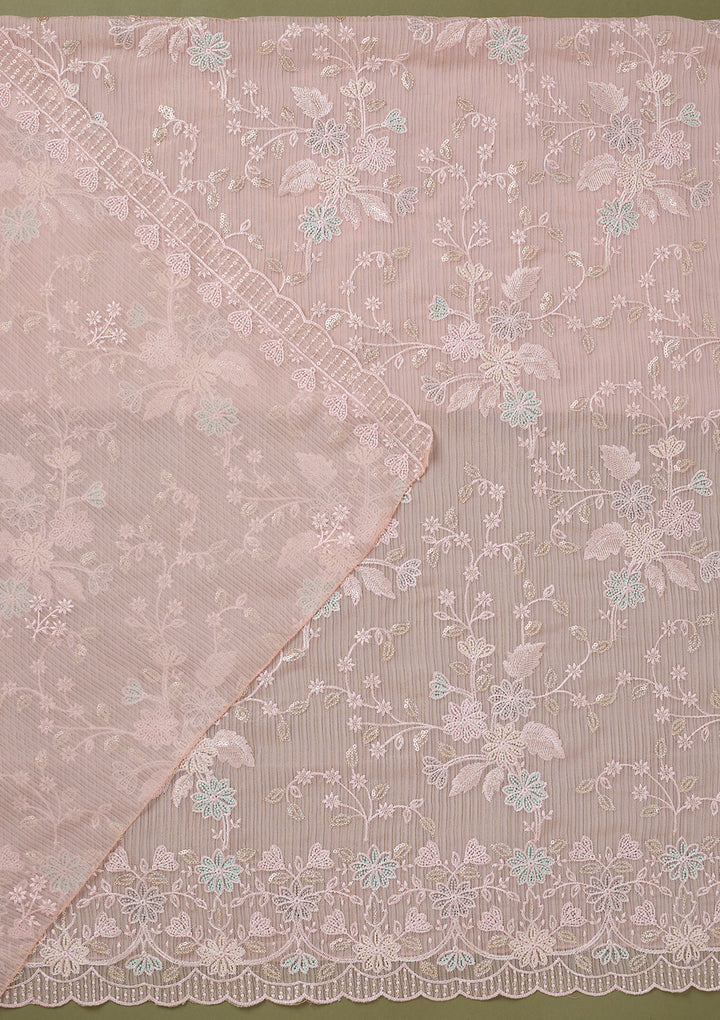 Baby Pink Threadwork Semi Crepe Unstitched Salwar Suit