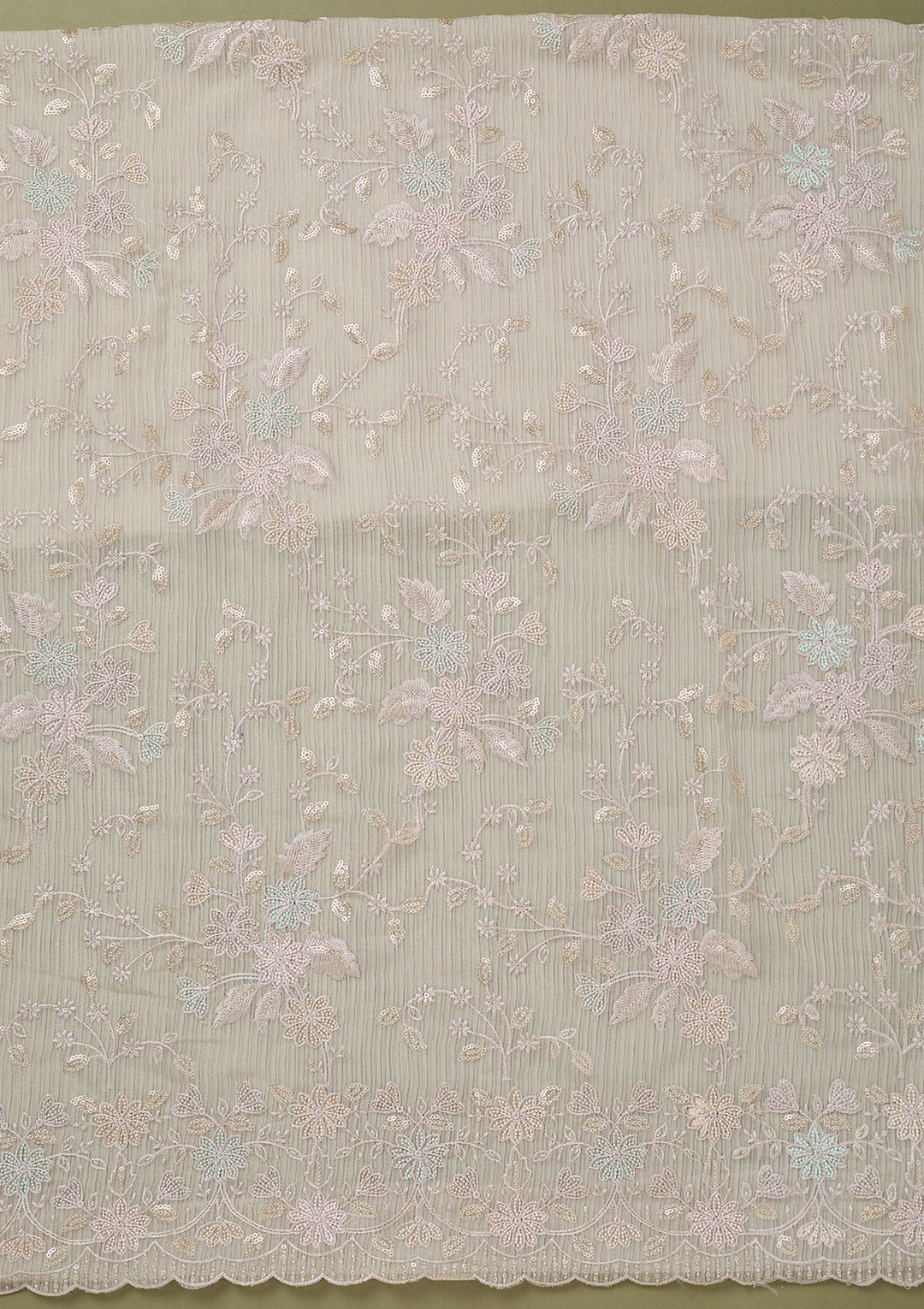 Light Grey Threadwork Semi Crepe Unstitched Salwar Suit