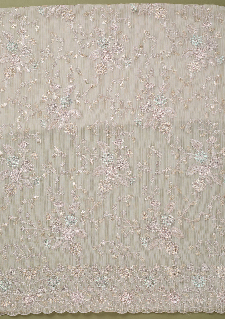Light Grey Threadwork Semi Crepe Unstitched Salwar Suit