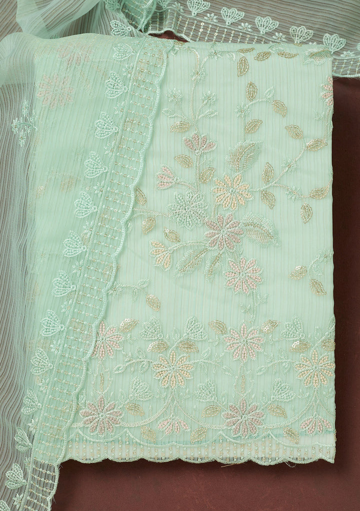 Sea Green Thread Embroidery Semi Crepe Unstitched Salwar Suit