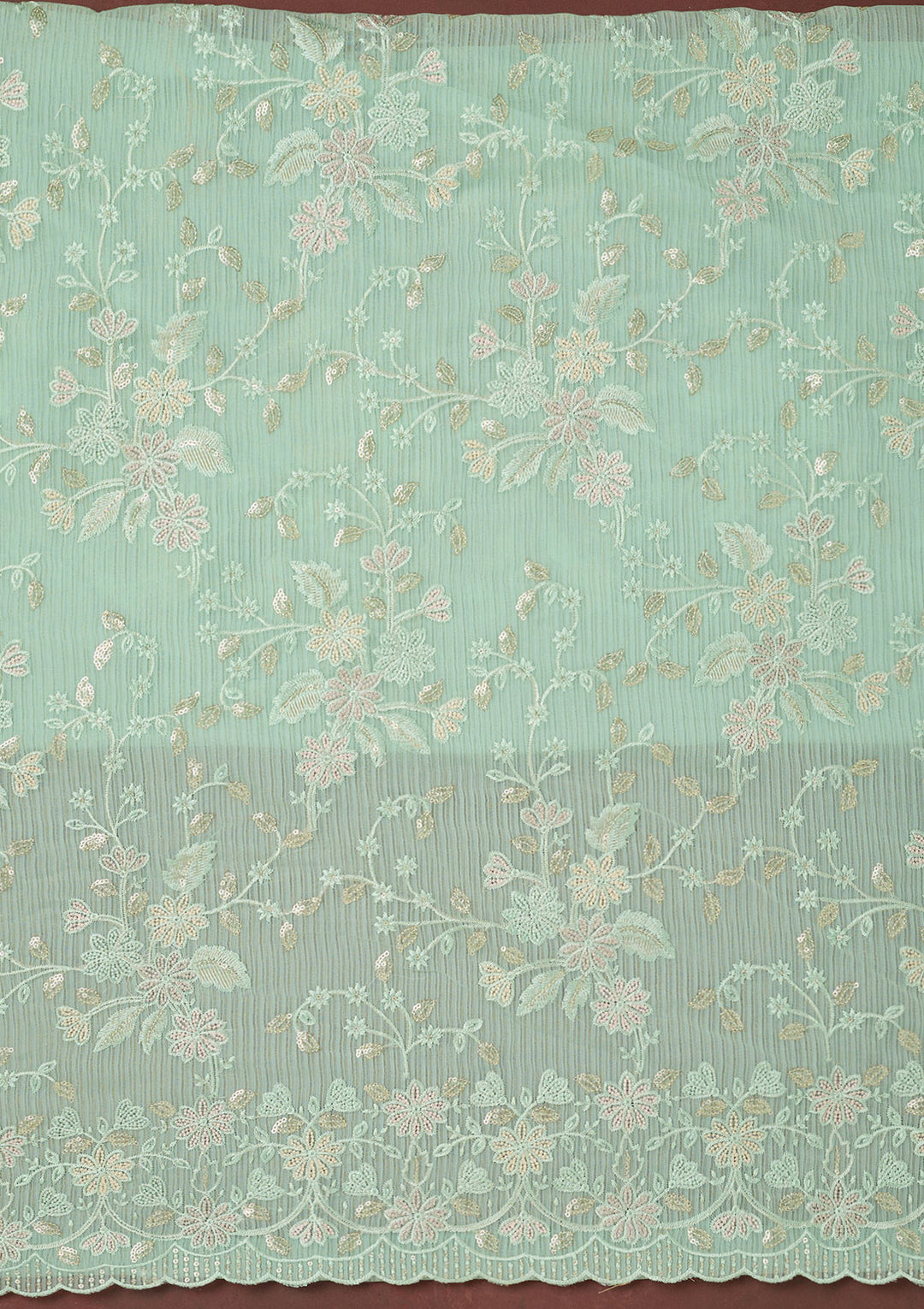 Sea Green Thread Embroidery Semi Crepe Unstitched Salwar Suit