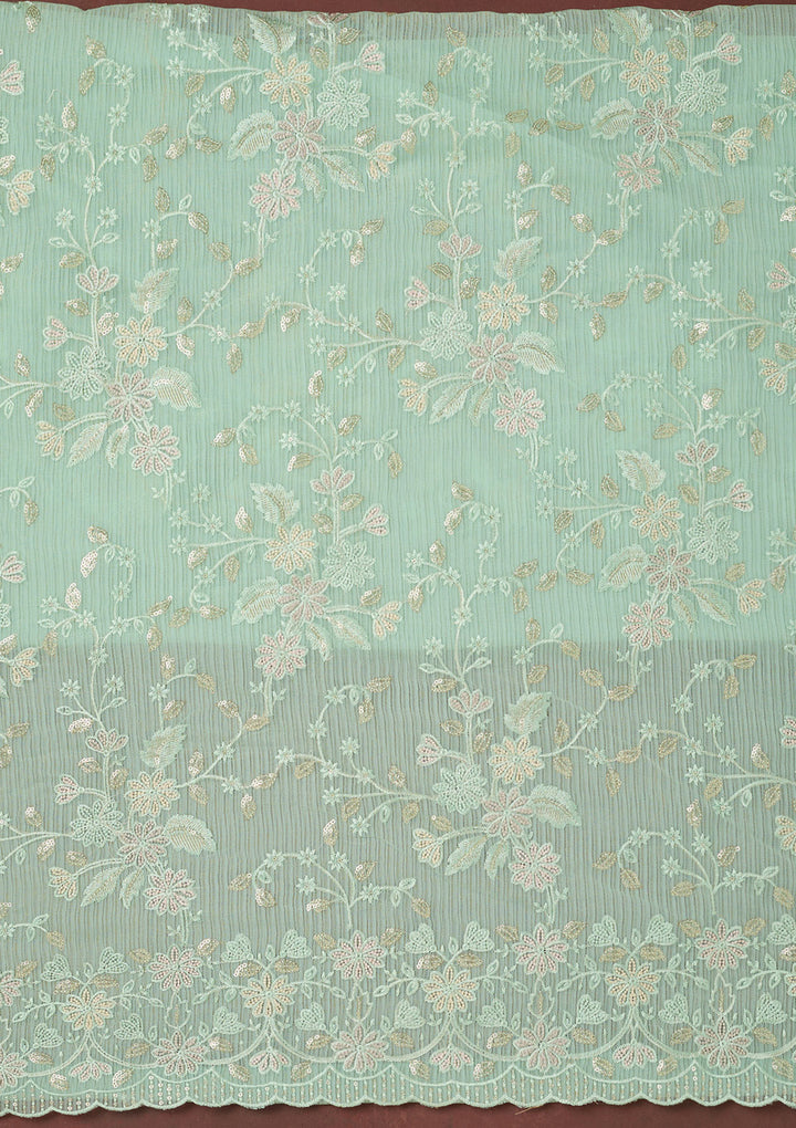 Sea Green Thread Embroidery Semi Crepe Unstitched Salwar Suit
