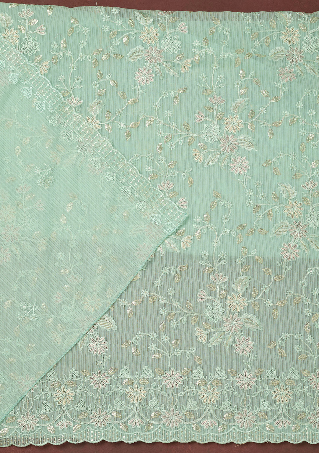 Sea Green Thread Embroidery Semi Crepe Unstitched Salwar Suit