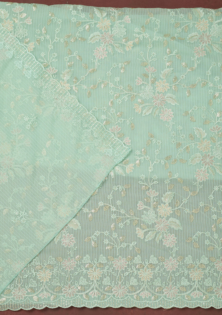 Sea Green Thread Embroidery Semi Crepe Unstitched Salwar Suit