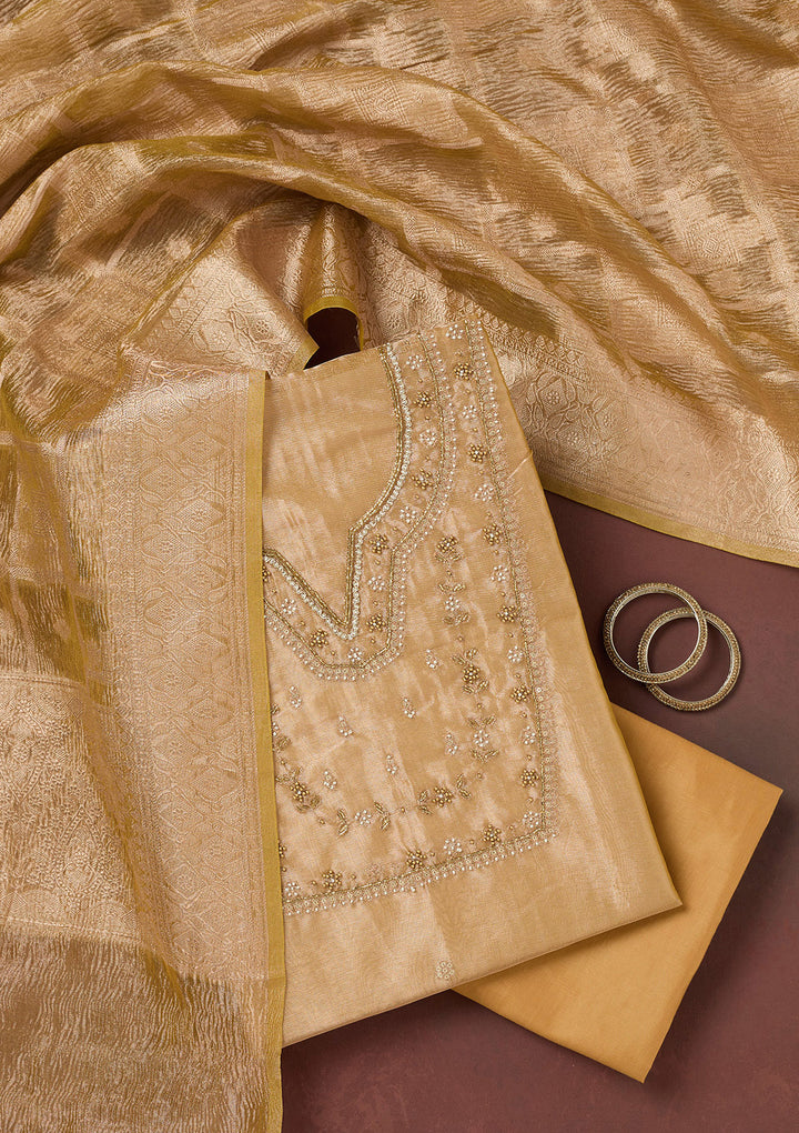 Gold Zardozi (Gold) Tissue Unstitched Salwar Suit