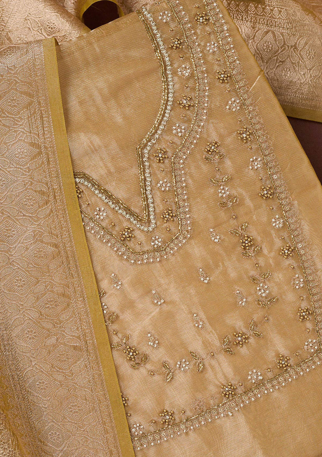Gold Zardozi (Gold) Tissue Unstitched Salwar Suit