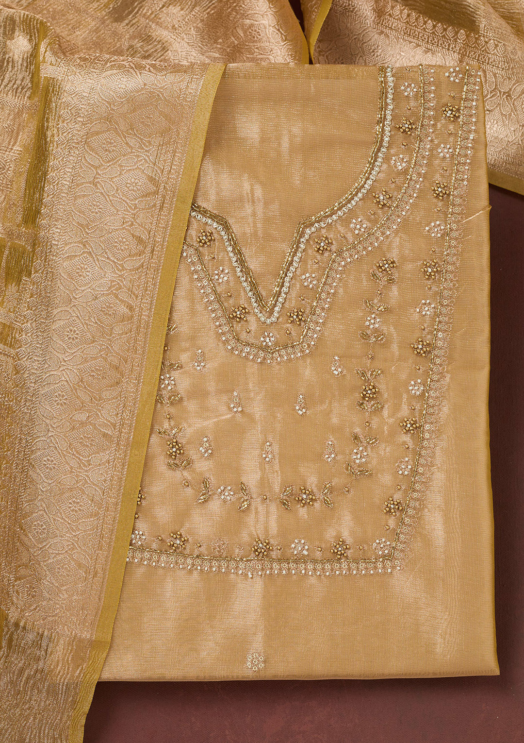 Gold Zardozi (Gold) Tissue Unstitched Salwar Suit