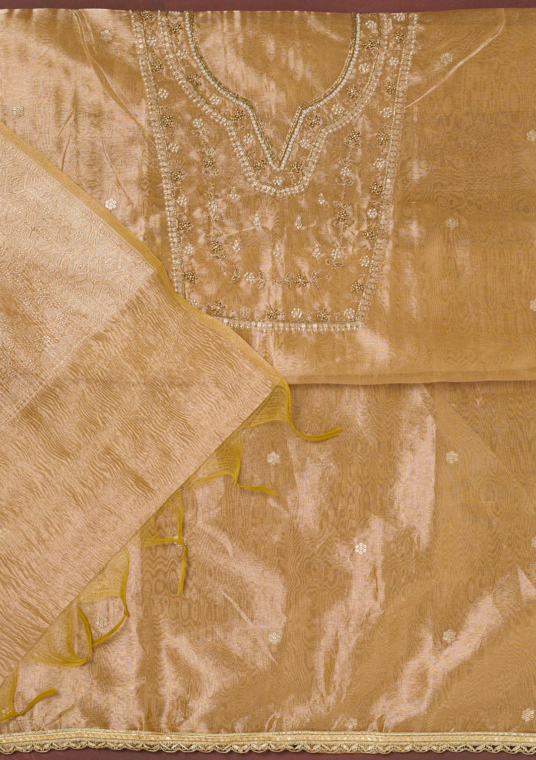 Gold Zardozi (Gold) Tissue Unstitched Salwar Suit