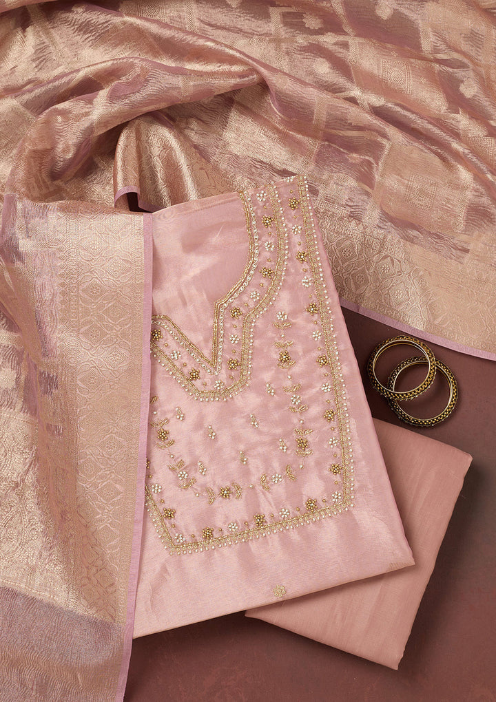 Lavender Zardozi (Gold) Tissue Unstitched Salwar Suit