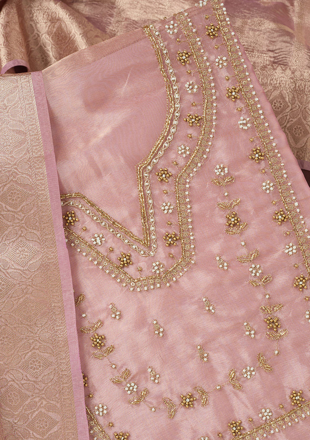 Lavender Zardozi (Gold) Tissue Unstitched Salwar Suit