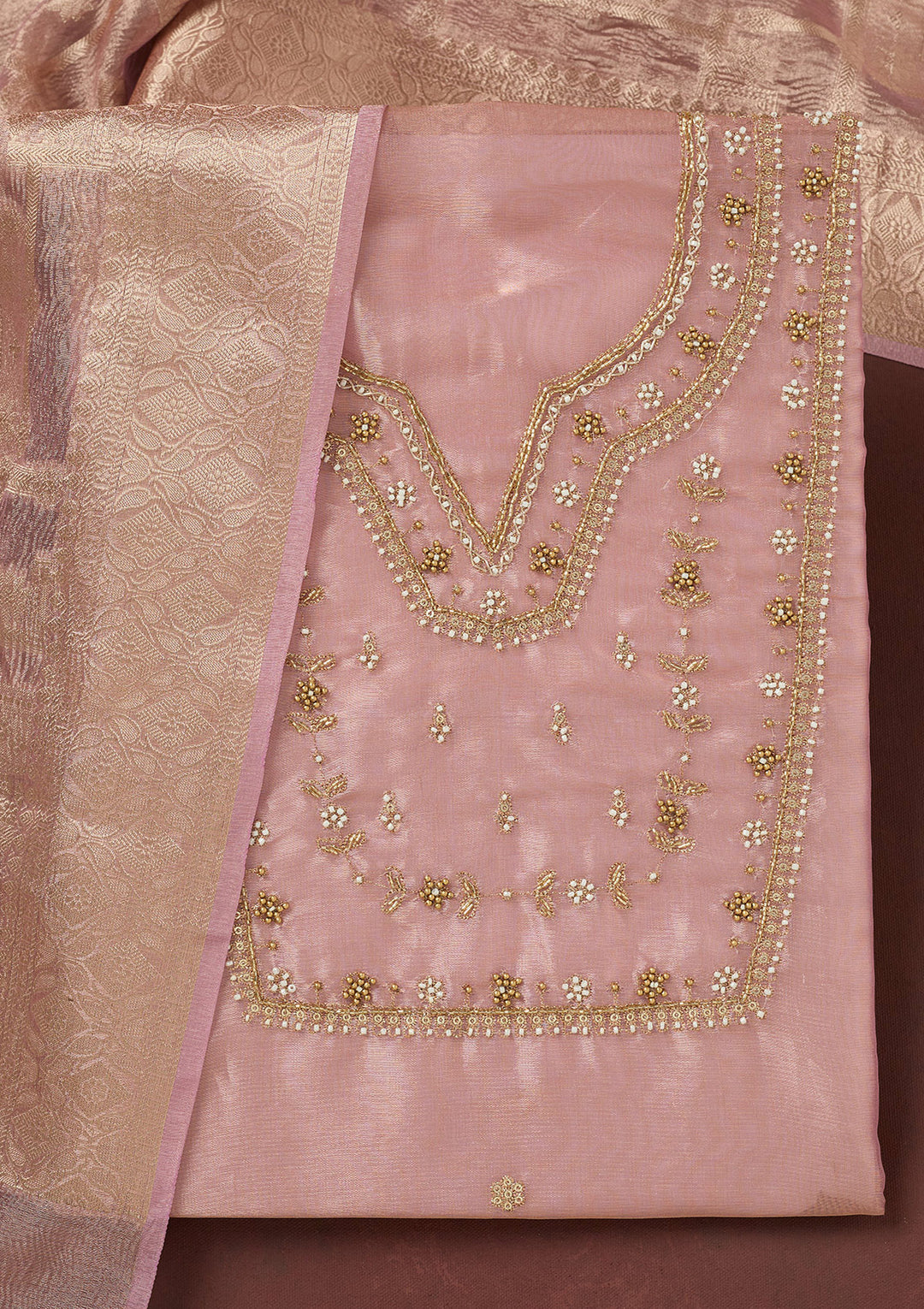 Lavender Zardozi (Gold) Tissue Unstitched Salwar Suit