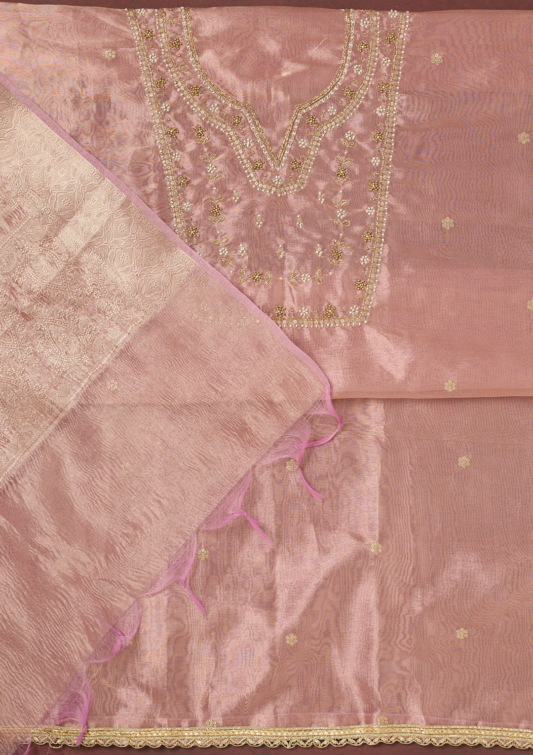 Lavender Zardozi (Gold) Tissue Unstitched Salwar Suit