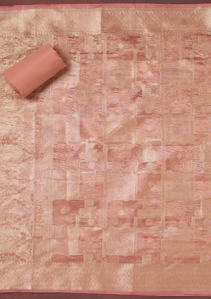 Onion Pink Zardozi (Gold) Tissue Unstitched Salwar Suit
