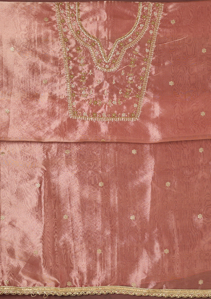 Onion Pink Zardozi (Gold) Tissue Unstitched Salwar Suit