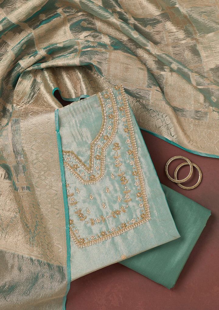 Sea Green Zardozi (Gold) Tissue Unstitched Salwar Suit