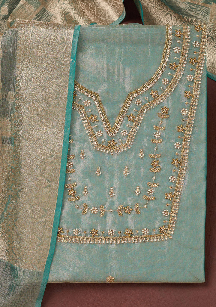 Sea Green Zardozi (Gold) Tissue Unstitched Salwar Suit