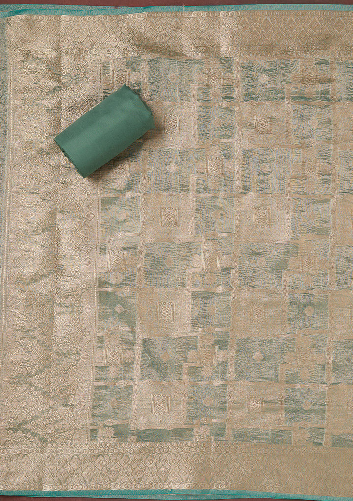 Sea Green Zardozi (Gold) Tissue Unstitched Salwar Suit