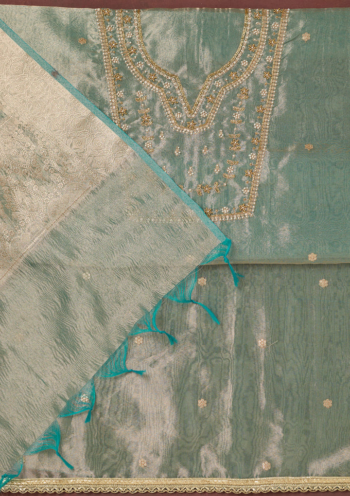 Sea Green Zardozi (Gold) Tissue Unstitched Salwar Suit