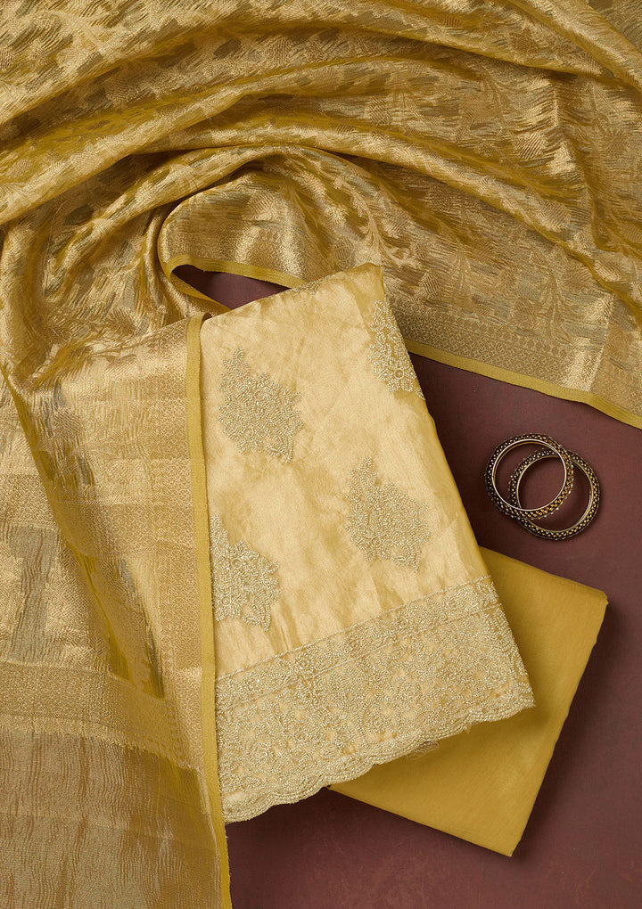 Gold Metallic Embroidery Tissue Unstitched Salwar Suit