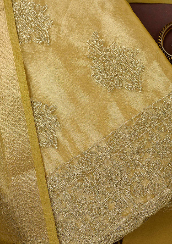 Gold Metallic Embroidery Tissue Unstitched Salwar Suit