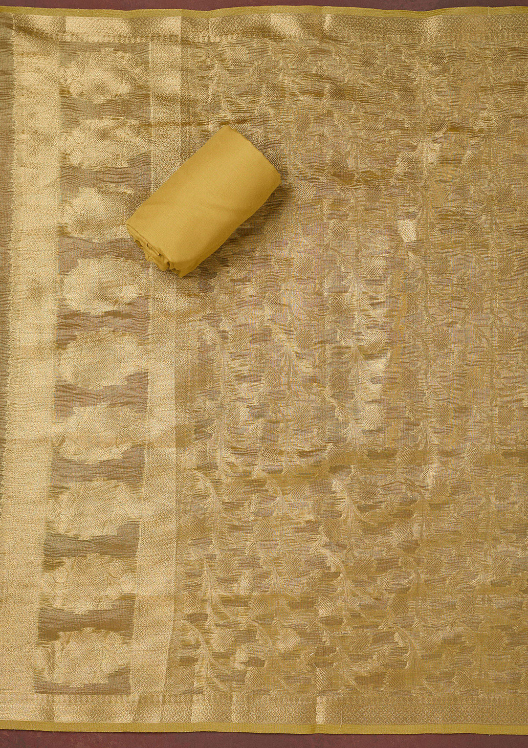Gold Metallic Embroidery Tissue Unstitched Salwar Suit