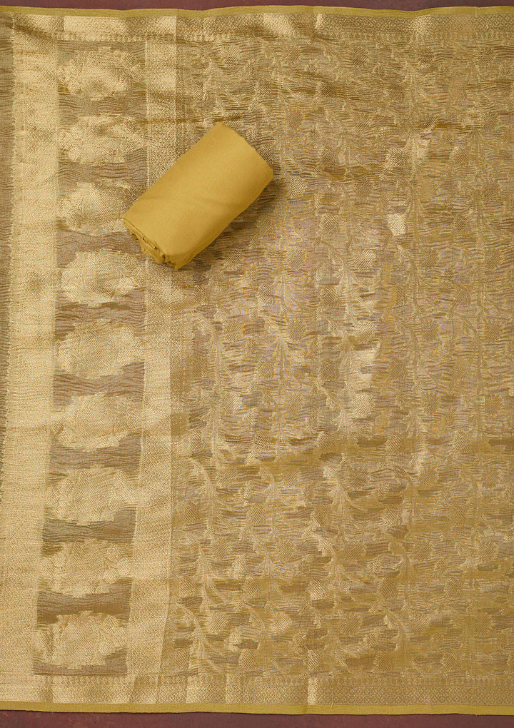 Gold Metallic Embroidery Tissue Unstitched Salwar Suit