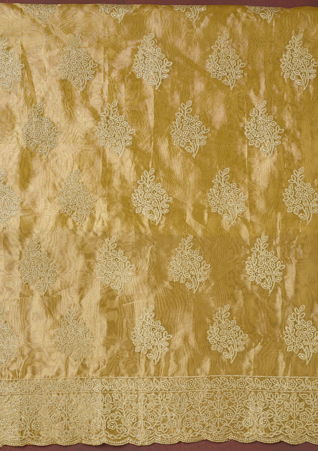 Gold Metallic Embroidery Tissue Unstitched Salwar Suit