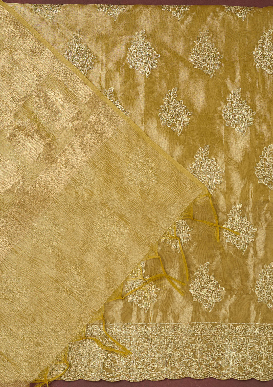 Gold Metallic Embroidery Tissue Unstitched Salwar Suit